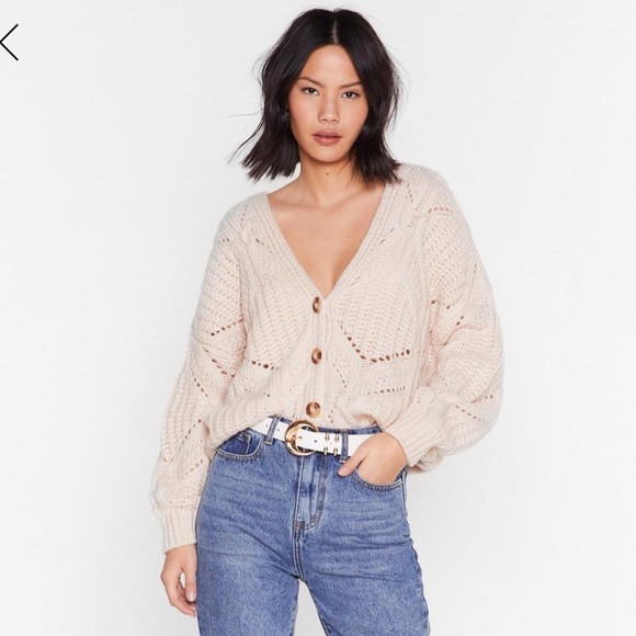 Size M Relaxed Button Down Wide Knit Cardigan - Picture 3 of 5